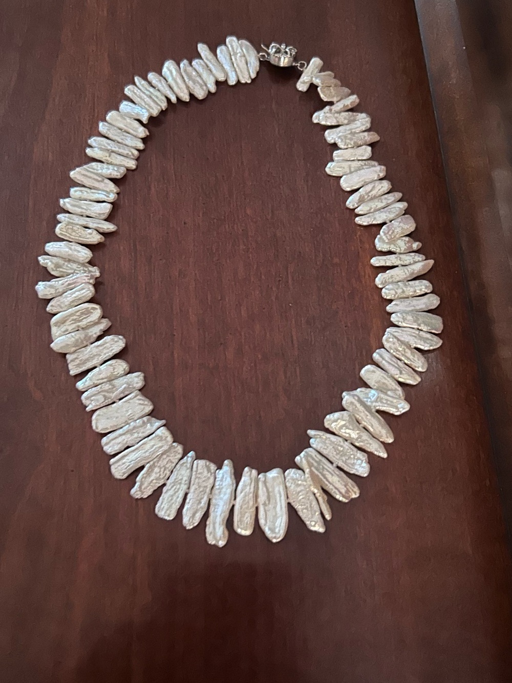 Freshwater Pearl Stick Necklace - White Pearlescent Strand